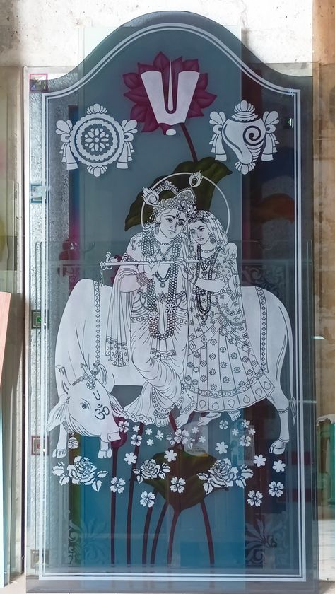 Radha Krishna Glass Design, Glass Design For Mandir, Alvida Jumma, Glass Sticker Design, Arch Designs For Hall, Pooja Door, Pooja Unit, Glass Etching Designs, Window Glass Design