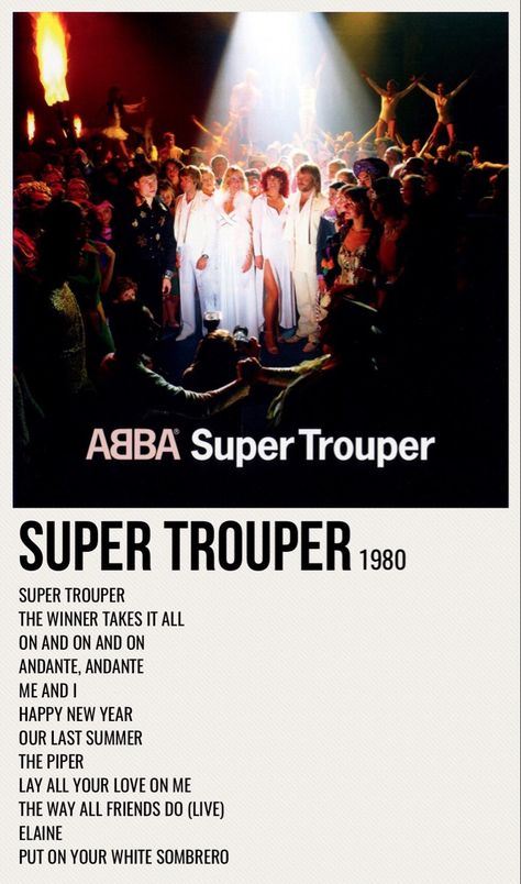 minimal poster of the album super trouper by abba Alternative Minimalist Album Covers Abba, Abba Room Decor, Abba Album Covers, Abba Super Trouper, Abba Wallpaper, Abba Poster, Album Receipts, Songs Ideas, Abba Outfits