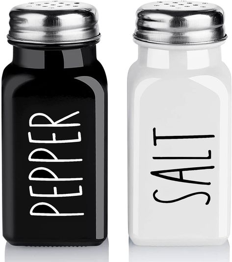 Bivvclaz Salt and Pepper Shakers Set, Cute Glass Spice Shaker with Stainless Steel Lid, Black and White Kitchen Table Decor and Accessories for Counter, for Kitchen Wedding Gifts, 2.7oz Each Black And White Farmhouse Kitchen, Farmhouse Kitchen Table Decor, Modern Farmhouse Kitchen Table, Country Kitchen Accessories, White Farmhouse Kitchen, Black And White Farmhouse, White Kitchen Table, Garden Gadgets, Pod Coffee Makers