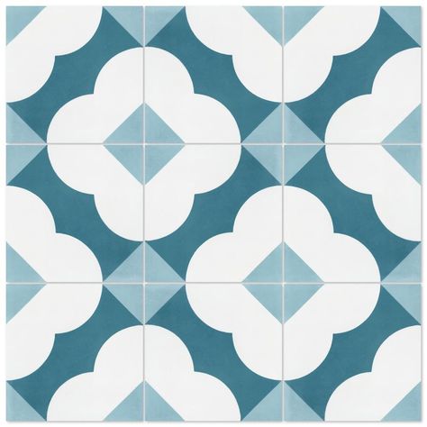 Villa Lagoon Tile Katie Caribbean 8 in. x 8 in. Cement Handmade Floor and Wall Tile (Box of 16/ 6.96 sq. ft.)-SB20SQ12FR-KATE1-S1 - The Home Depot Beach Tile, Limestone Grey, Villa Lagoon Tile, Spec Home, Velvet Sky, Home Building Ideas, Malibu Blue, Quatrefoil Pattern, Classic Tile