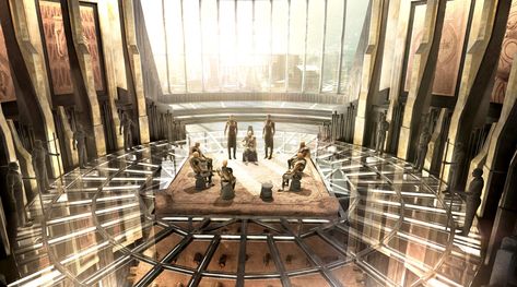 Amazing BLACK PANTHER Concept Art, Stills, And BTS Images Take Us Deep Into The World Of Wakanda Black Panther Wakanda City, Marvel Rpg, Bts Images, Black Panthers, Throne Room, Production Design, Fantasy City, Fantasy Places, Fantasy Concept Art