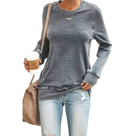 f670ef5d2d6bdf8f29450a970494dd64desc48395327ri Slouchy Shirt, Peacoats, Cozy Tops, Casual Wear Women, Casual Long Sleeve Shirts, Long Sleeve Jumper, Solid Color Shirt, Oversized Pullover, Womens Casual