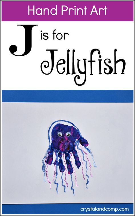 Are you ready for some fun activities for kids as you teach your little one the letter J? This week our hand print art is gorgeous! We're making a jellyfish! What are some other words you can think... J Handprint Craft, Jelly Fish Handprint, Letter J Handprint Craft, J Is For, Handprint Jellyfish, Jellyfish Handprint, Pretty Octopus, Class Mural, J Is For Jellyfish