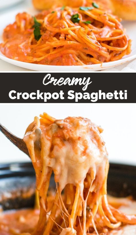 This Creamy Crockpot Spaghetti will simmer away for hours, giving all the flavors time to blend into one complete, delicious, meal. via @familyfresh Spagetti Recipe, Slow Cooker Pasta Recipes, Crockpot Spaghetti, Crockpot Pasta Recipes, Creamy Spaghetti, Crockpot Pasta, Slow Cooker Spaghetti, Slow Cooker Pasta, Fresh Meals