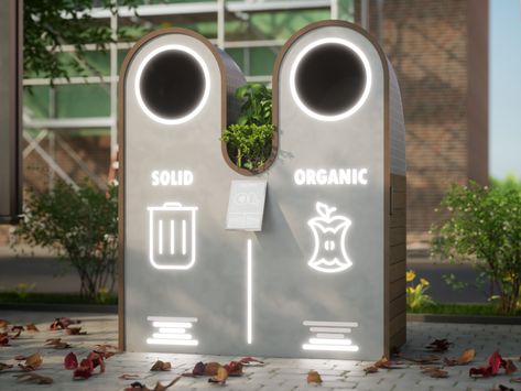 Public Smart Bin | Interaction Design Project Trash Bin Design Outdoor, Trash Bin Design, Trash Can Design, Bin Design, Office Bin, Recycle Design, Urban Habitat, Public Space Design, Recycle Bin