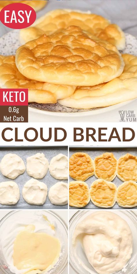 For an ultra low-carb replacement for bread, try this easy keto cloud bread recipe! These 4-ingredient oopsie rolls are less than 1g net carb. Keto Cloud Bread Recipe, Keto Cloud Bread, Keto Pastry, Oopsie Bread, Cloud Bread Recipe, Keto Breads, Postre Keto, Egg Fast, Cloud Bread