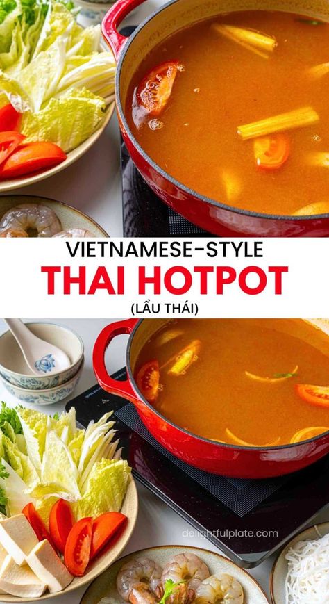 Thai hotpot with an assortment of vegetables and seafood for dipping Thai Hot Pot Recipe, Hot Pot Broth, Hotpot Recipe, Hot Pot Recipe, Fusion Dishes, Viet Food, Vietnam Food, Shabu Shabu, Global Cuisine