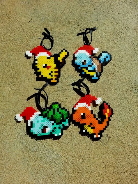 Zelda Ornament, Pokemon Christmas Ornaments, Hama Beads Pokemon, Pokemon Christmas, Nerdy Christmas, Christmas Perler Beads, Pokemon Perler, Pokemon Bead, Grid Patterns