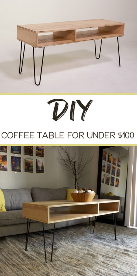 Coffee table old and outdated? Try making this easy Mid-Century Modern Coffee Table for under $100. Mcm Boho Coffee Table, Diy Vintage Coffee Table, Diy Mid Century Coffee Table, Mid Century Modern Coffee Tables, Diy Mcm Coffee Table, Iceland Living, Modern Coffee Table Diy, Wood Coffee Table Diy, Cali House