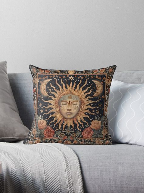 Get my art printed on awesome products. Support me at Redbubble #RBandME: https://www.redbubble.com/i/throw-pillow/Celestial-Sun-and-Moon-Mystical-Floral-Cosmic-Art-Birthday-Gift-by-jonnyhoff/164582234.5X2YF?asc=u Celestial Pillow, Celestial Sun And Moon, Celestial Sun, Cosmic Art, Art Birthday, Sun And Moon, Pillow Sale, Awesome Products, Birthday Gift