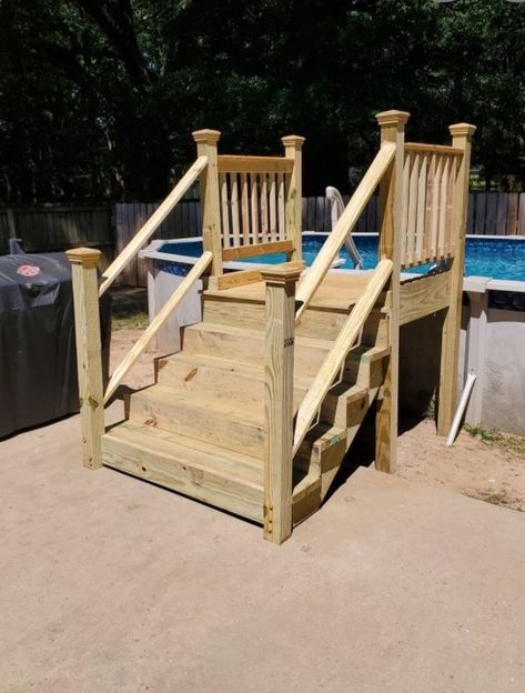 Pool Stairs Above Ground, Pool Stairs, Pool Inspiration, Porch Stairs, Pool Diy, Pool Deck Plans, Pool Porch, Best Above Ground Pool, Pool Stuff