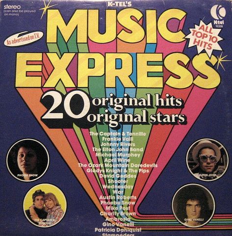 K-Tel Records...I think I had/have every one put out in the 70's. They were really good albums, too. 70s Songs, Bridge Over Troubled Water, Back In My Day, Music Express, I Remember When, Cd Cover, Album Cover Art, Hit Songs, Great Memories