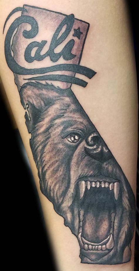 47 Amazing California Tattoos with Meanings 38 California Forearm Tattoo, Cali Inspired Tattoos, Cali Drawings, California Tattoo Men, Cali Tattoo Ideas, California State Tattoos, California Tattoo Ideas, California Bear Tattoos, California Tattoos