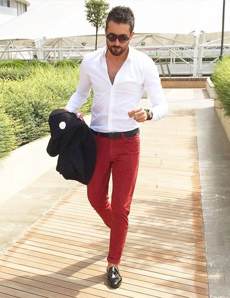 60 Dashing Formal Shirt And Pant Combinations For Men Shirt And Pants Combinations For Men, Red Pants Fashion, Burgundy Pants Outfit, Dark Green Shirt, Shirt Outfit Men, Red Trousers, Style Masculin, Fashion Network, Light Blue Shirts