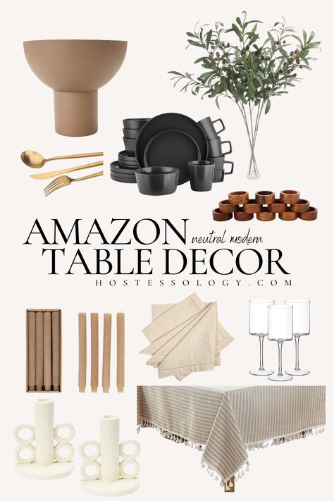 Modern neutral table decor finds from Amazon to get an affordable luxury aesthetic. | #modernneutral #tabledecor #moderntabledecor | minimalist centerpieces and tablescapes in earth tones Midcentury Modern Tablescape, Amazon Thanksgiving Table, Modern Table Scape, Minimalist Centerpieces, Neutral Table Decor, Dining Room Table Decor Centerpiece, Square Wine Glasses, Midcentury Modern Kitchen Table, Everyday Table Decor