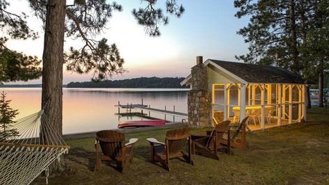 A Welcoming Lake Cabin With a View Minnesota Cabin, Party Shed, Screen Porches, Cabin Renovation, Screened Gazebo, Fishing Shack, Dream Cabin, Greenhouse Shed, Screen House