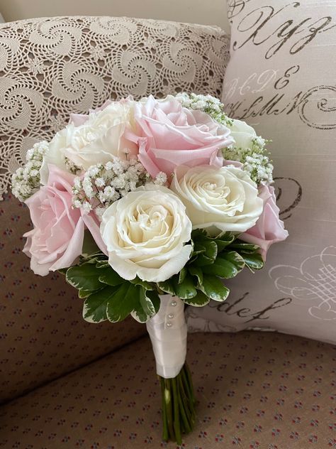 Light Pink And White Hoco Bouquet, Simple Prom Flowers Bouquets, Pink Peony Bouquet Wedding With Greenery, Prom Bouquet White Roses, Light Pink Hoco Bouquet, Prom Bouquet Ideas Color Schemes Green, Hoco Bouquet Pink, Light Pink Prom Bouquet, Pink Hoco Bouquet