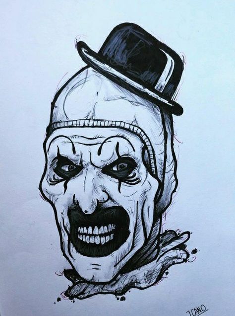 Japanese Horror Drawing, Terrifier Tattoo Ideas, Art The Clown Drawing Easy, Art The Clown Drawing Sketch, Horror Ink Drawing, Art The Clown Sketch, Terrifier Sketch, Terrifier Tattoo Design, Caroline Sketch