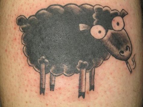 Black sheep Black Sheep Tattoo Ideas, Sheep Tattoo Ideas, Black Sheep Tattoo, Sheep Tattoo, Unique Tattoos For Women, Tattoo Meanings, Sheep Art, Weird Tattoos, Skull Tattoo Design