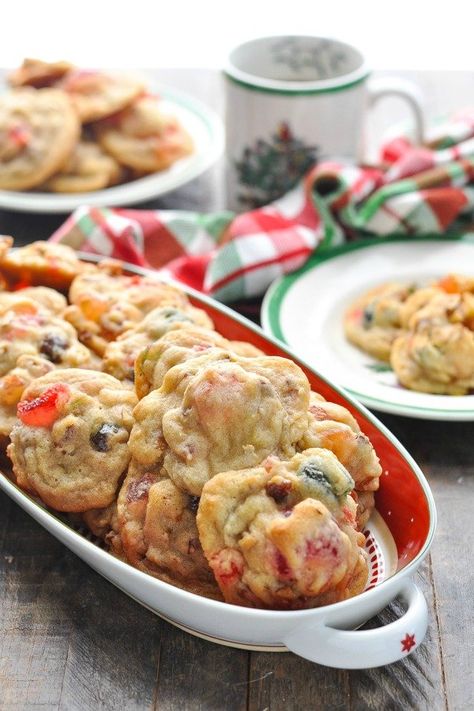 These easy Fruitcake Cookies are a beautiful, festive addition to your holiday dessert tray. Christmas Cookies Recipes Easy | Christmas Ideas | Fruitcake Recipes Fruit Cake Muffins Recipe, Fruit Cake Cookies Recipe Simple, Fruit Cake Cookies Easy, Christmas Fruit Cookies, Easy Fruit Cake Cookies Recipe, Fruitcake Cookies Recipe Candied Fruit, Fruit Cookies Recipes, Cafeteria Desserts, Fruitcake Cookies Recipe