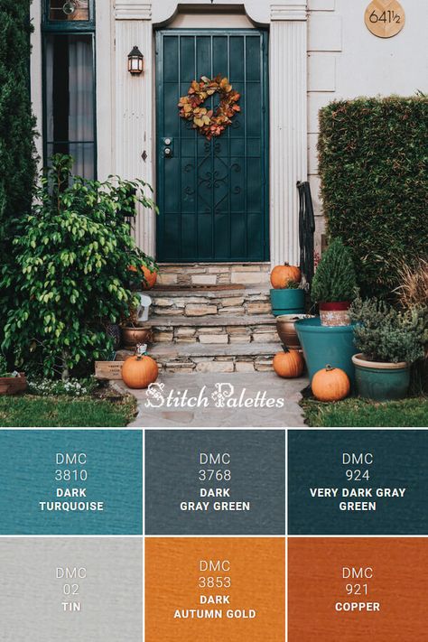 Teal Autumn Decor, Colors To Go With Dark Green, Colors That Compliment Dark Teal, Masculine Color Palette Hex Codes, Dark Brown Orange Color Palette, Teal Colour Palette Living Rooms, Cool Fall Color Palette, Teal Fall Color Palette, Turquoise Copper Color Palette