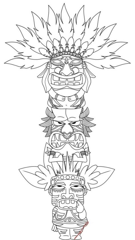 Tiki Totem, Tiki Art, Adult Colouring Pages, Totem Pole, Native Art, Native American Art, Coloring Book Pages, Coloring Pictures, Free Coloring Pages