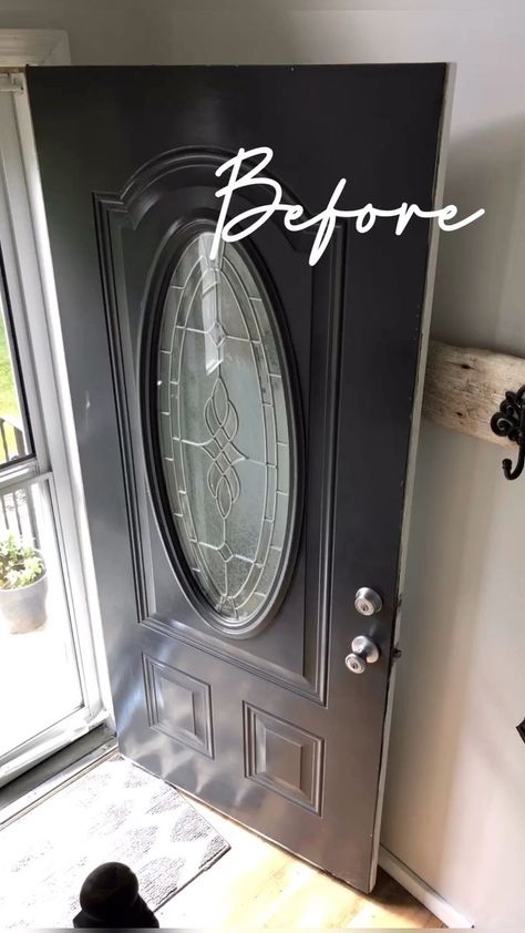 House Projects Diy, Diy Exterior Door, Staircase Rug, Front Door Transformation, Richmond House, Small Porch Decorating, Diy Exterior, Sunroom Addition, Front Door Makeover