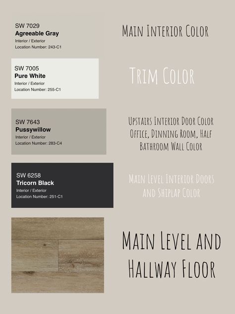 House Interior Paint Ideas Color Schemes Modern, Black White Grey Wood Color Scheme, Whole House Paint Scheme Natural, Color Palette For Modern Farmhouse, Farmhouse Office Color Scheme, Sherwin Williams Gray Color Scheme, Top Home Paint Colors 2023, Grey Walls Cabinet Color, Batten Board Color Ideas