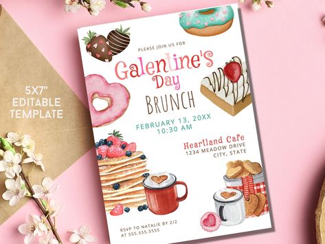 Galentine Brunch, Stack Of Pancakes, Friends Valentines Day, Galentines Party, Pancake Stack, Friends Valentines, Brunch Invitations, Heart Cookies, Donut Glaze