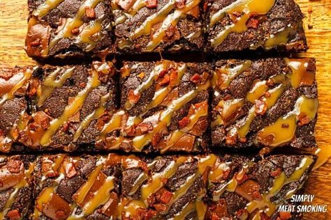 Traeger Smoked Brownies - Simply Meat Smoking Smoked Brownies, Brownies With Caramel, Bacon Salt, Caramelized Bacon, How To Make Brownies, Caramel Brownies, Delicious Brownies, Flavored Bacon, No Salt Recipes