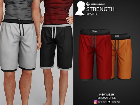 The Sims Resource - Strength (Shorts) Mods Sims 4, Sims 4 Men Clothing, Sims 4 Male Clothes, Sims Characters, Mens Gym Shorts, Cc Mods, Sims Wallpaper, Tumblr Sims 4, Sims 4 Cc Folder