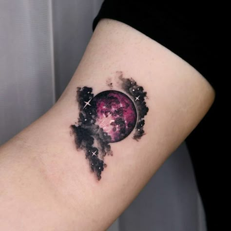 Black Cloud Tattoo, Circle Tattoos, Planet Tattoos, Galaxy Tattoo, Cloud Tattoo, Gorgeous Tattoos, Tatuaje A Color, Up Tattoos, Cover Up Tattoos