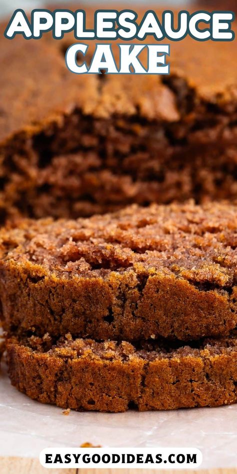 Easy Applesauce Cake - a simple loaf cake with tons of apple flavor from applesauce - it's moist and so delicious. Best Applesauce Cake Recipe, Applesauce Breakfast Cake, Apple Cake With Yogurt, Applesauce Oatmeal Cake, Applesauce Recipe Easy, Healthy Mini Loaf Recipes, Moist Applesauce Cake, Applesauce Loaf Cake, Chocolate Applesauce Cake