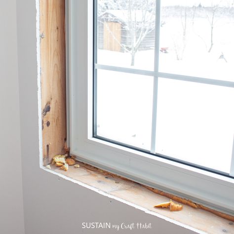 Window Wood Trim Ideas, Trim Windows Diy, Finishing Window Trim, How To Finish A Window Frame, Window Finishing Trim, How To Case Windows, Frame Window Interior, How To Trim A Window Inside, Trim Out Windows Interior