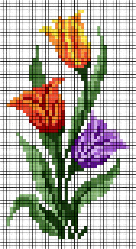 Alpha pattern #66974 | BraceletBook Floral Pixel Pattern, Pixel Flower Art, Cross Stitch Designs Flowers, Crosstitch Flower, Pixel Art Fleur, Pixel Flower Pattern, Flowers Pixel Art, Tulip Cross Stitch Pattern, Flower Cross Stitch Patterns