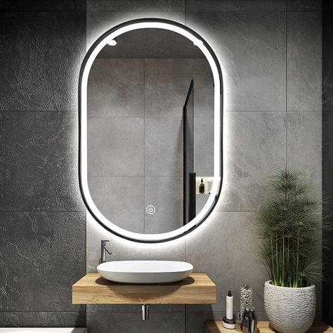 Oval Mirror Lighting, Mirror For Toilet, Lighting Mirror Design, Lighted Mirrors For Bathroom, Modern Mirror Bathroom, Mirror Design For Bathroom, Mirror Light Bathroom, Vanity Mirror With Light, Bathroom Mirror Led Light