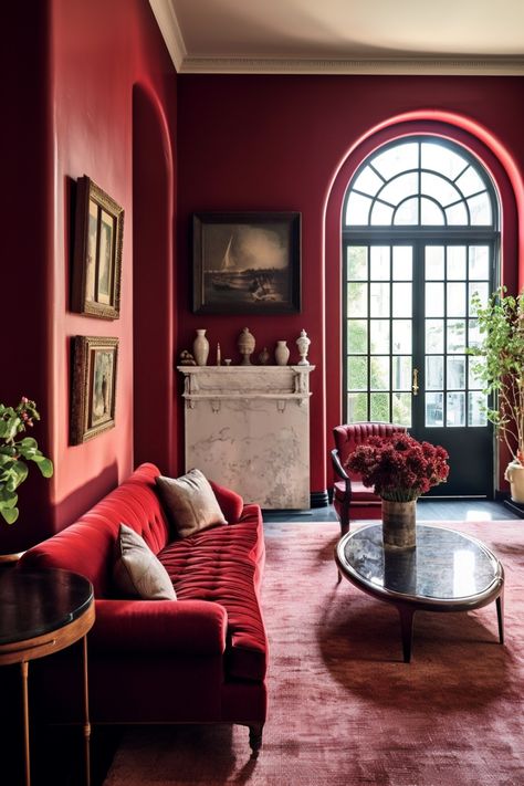 Red Interior Design Modern, Room Decor Ideas Red, Red House Interior, Red Living Room Decor Ideas, Living Room Decor Red, Red Living Room Walls, Red Living Room Decor, Red Interior Design, Red Living Room