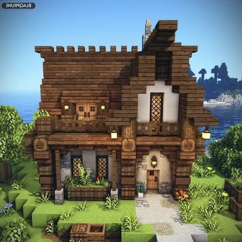 Minecraft House Ideas Wood, Minecraft House Ideas Tutorial, Wood Minecraft House, Archway Minecraft, Spruce Minecraft House, Minecraft Street Lamp, Minecraft Archway, Minecraft Medieval Buildings, Minecraft Town Ideas