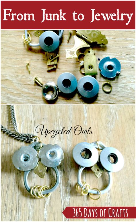 Turn junk into jewelry and make an upcycled owl necklace.  This is a great craft for girls night in or older girls scouts or even boy scouts to give as a mothers day gift idea. Upcycle Jewelry Box, Hardware Ideas, Altered Jewelry, Boho Jewelry Diy, Hard Ware, Hardware Jewelry, Diy Jewelry Holder, Girls Night In, Junk Jewelry