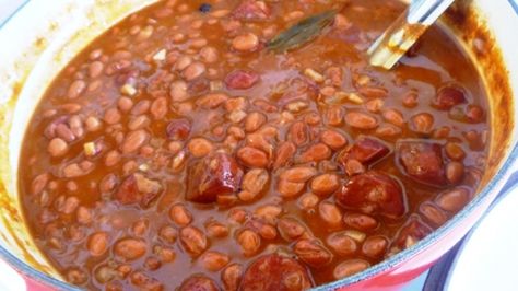 Feijao Com Linguiça (portuguese Beans With Linguica) Recipe Portuguese Beans, Linguica Recipes, Portugal Food, Portuguese Cuisine, Brazilian Food, Portuguese Recipes, Bean Recipes, International Recipes, Paella