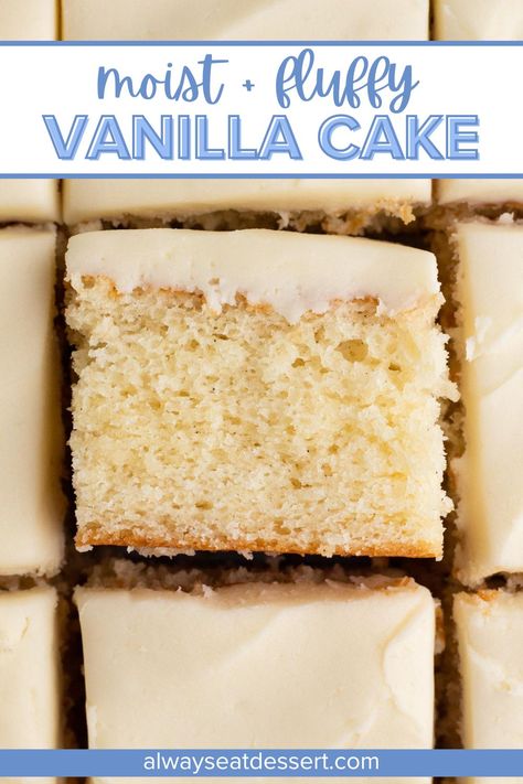 This classic vanilla cake recipe is the absolute BEST! With a moist and tender crumb and real vanilla flavor you can actually taste, it's the perfect cake for a birthday, graduation, bridal shower, or any celebration... or just because. Bake it as a layer cake, sheet cake, or cupcakes - this one recipe can do it all! Best Boxed Vanilla Cake, Very Vanilla Cake, Vanilla Cake Recipe 9x13, Moist Sheet Cake Recipes, Best Vanilla Sheet Cake Recipe, Vanilla Cake No Butter, Publix Vanilla Cake Recipe, Homade Cakes Recipe, Vanilla Sheet Cake Recipe Moist