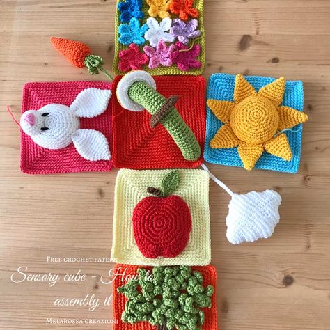 Crochet Sensory Toys Free Pattern, Sensory Cube, Crochet Game, Pola Amigurumi, Crochet Baby Toys, Haken Baby, Single Crochet Stitch, Crochet Books, Crochet Toys Patterns