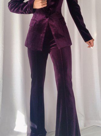 Elegant Purple Pants, Luxury Purple Formal Pants, Luxury Chic Purple Pants, Purple Velvet Pants, Luxury Purple Fitted Pants, Urban Sweater, Long Plaid Skirt, Plain Pants, Purple Suits