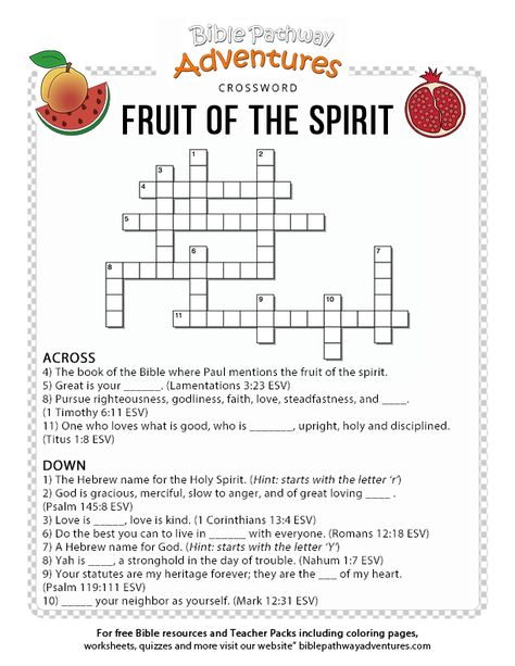 Fruit of the Spirit – Bible Pathway Adventures Bible Crossword Puzzles, Bible Study Activities, Spirit Game, Galatians 5 22 23, Bible Worksheets, Children Church, Bible Quiz, Christian Activities, The Fruit Of The Spirit