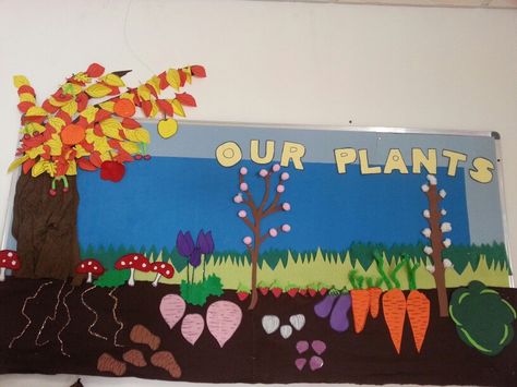 Plant theme bulletin board Classroom Decor Plants, Garden Bulletin Boards, Interactive Bulletin Boards, Spring Door Decoration, Theme Board, Prek Classroom, Spring School, Decor Plants, Asian Garden