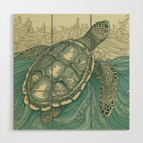 Turtle art print in Japanese woodblock print style printed on wooden blocks. Turtle Animation, Japanese Woodblock Print, Japanese Woodblock, Turtle Art, Japanese Woodblock Printing, Society 6, Print Style, Woodblock Print, Asian Art