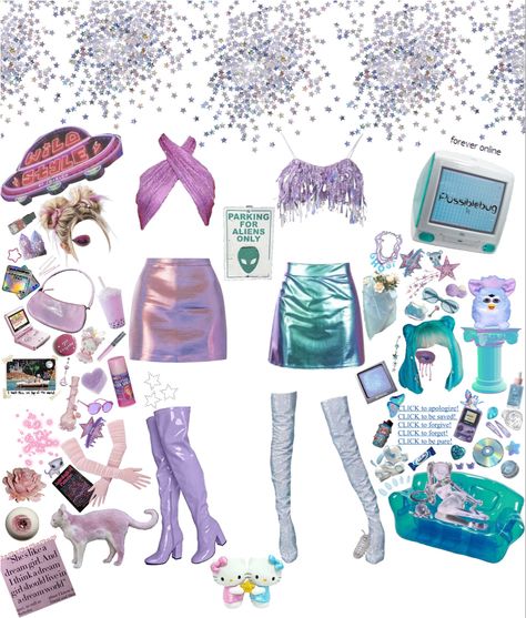 #fashion #aesthetic #outfits #alien #holographic #aesthetic #aestheticstyle #y2k #outfits #outfitideas #outfitstyle #outfitboard #shoplook Alien Fashion Aesthetic, Space Themed Party Outfit, Alien Core Outfits, Alien Core Aesthetic, Intergalactic Outfit, Alien Outfit Aesthetic, Futuristic Aesthetic Outfit, Space Girl Outfit, Out Of This World Theme Outfit