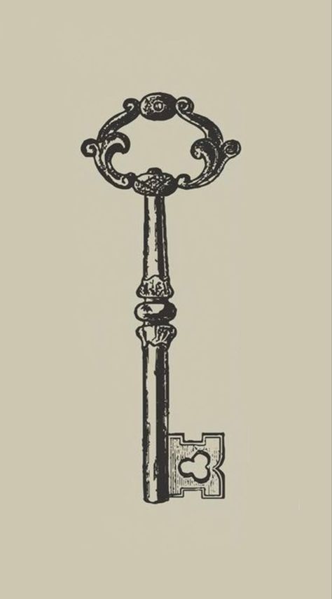 Skeleton Key Illustration, Old Timey Drawings, Vintage Object Tattoo, Edwardian Tattoo, Key Sketch Drawings, Vintage Lock Tattoo, Skeleton Keys Tattoo, Victorian Home Tattoo, Victorian Tattoos For Women