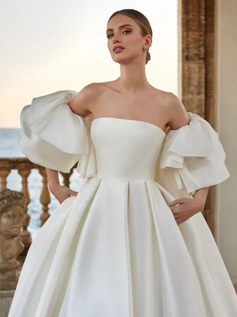 Wedding Dresses for Every Bride | Pronovias Wedding Dress With Puff Sleeves, Mikado Wedding Dress, Dress Sites, Mermaid Ball Gown, Pronovias Wedding Dress, Elegant Ball Gowns, Dress With Puff Sleeves, Bride Sister, Wedding Dresses Satin