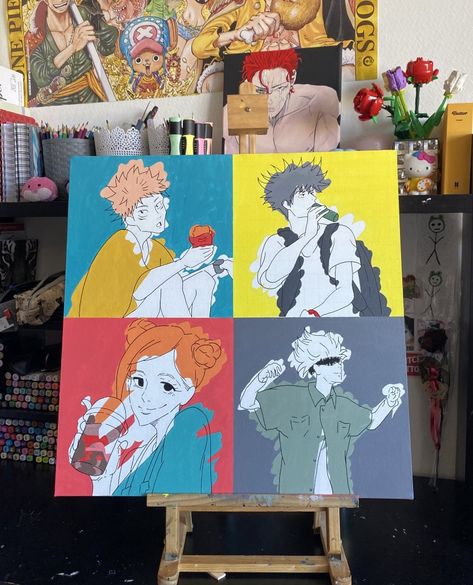 Jjk Painting Ideas, Jujutsu Kaisen Painting, Jjk Painting, Anime Crafts Diy Art Projects, Anime Painting Ideas, Anime Paintings Canvases, Ideas Para Pintar Cuadros Aesthetic, Arte Hippy, Anime Crafts Diy